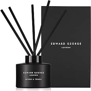 Edward George Reed Diffusers for Home Myrrh & Tonka Fragrance Oil Reed Diffuser Set with 10 Oil Diffuser Sticks, 5.6 fl oz