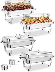 Granvell Rectangular Chafing Dish Buffet Set, Catering Food Warmer for Parties, Wedding, Birthday, Christmas, Chafing Server Dish, 8QT Water Pan, 4 Pack