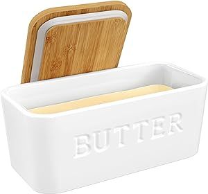 PriorityChef Large Butter Dish with Lid for Countertop, Ceramic Butter Container With Airtight Cover, Butter Keeper for Counter or Fridge, White Butter Holder Storage…