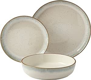 Tabletops Gallery Speckled Farmhouse Collection- Stoneware Dishes Service for 4 Dinner Salad Appetizer Dessert Plate Bowls, 12 Piece Hanover Dinnerware Set in Teal
