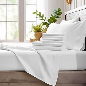 Bamboo Bay Luxury Bamboo Sheets King Size - 6 Piece Ultra Soft Cooling Sheets for Hot Sleepers - 100% Organic Bamboo Sheet Set Fits Up to 16" Deep Pocket - Eco Friendly - White