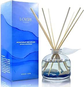 LOVSPA Escape Beach Getaway Ocean Scented Reed Diffuser Oil Set | Fresh Citrus Marine Scent & Woodsy Amber | Made with Real Sea Shells! Beach House Decor | Great Idea!