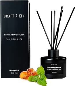 Reed Diffusers for Home Fragrance, Black Reed Diffuser Set, Oil Diffuser Sticks, Patchouli Reed Diffuser, Reed Diffuser Masculine Scent, Reed Diffuser Men, Patchouli & Amber