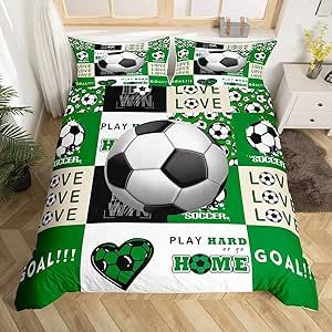 Feelyou Football Duvet Cover King Size, Soccer Bedding Set Kids Toddler Football Ball Game Comforter Cover Patchwork Down Bedspread Cover Sports Game Room Decor Durable Bedclothes