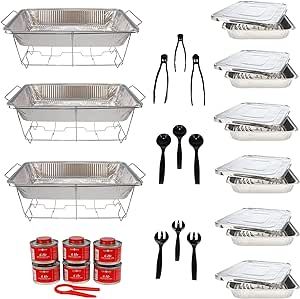 Alpha Living 70027 33-Pcs Disposable Chaffing Buffet with-Covers, Utensils, 6Hr Fuel Cans – Premium Chafing Dish Set for Events, Parties, Catering