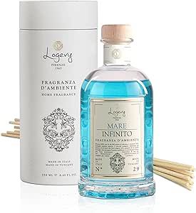 Logevy Firenze 1965 Mare Infinito – Infinite Sea Luxury Home Fragrance Diffuser from Master Perfumer in Italy with Refreshing Notes in Elegant Glass Bottle with 10 Natural Bamboo Reeds – 250ml