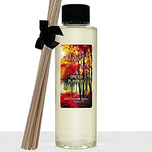 LOVSPA Spiced Pumpkin Reed Diffuser Oil Refill with Replacement Scent Sticks | Fresh Pumpkin, Aromatic Cinnamon, Nutmeg, Clove, Creamy Vanilla & Ginger | DIY Room Fragrance | Made in The USA