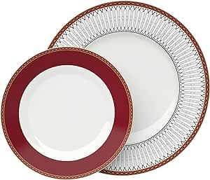 MASMOY Red Bone Porcelain Dinner Plate Set of 2 – Ceramic Farmhouse Dinner Plate and Red Burgundy Porcelain Salad Plate –Fine China Set for Dining, Microwave & Dishwasher Safe Plates