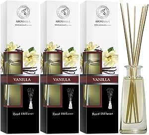 Reed Diffuser with Natural Essential Oil Vanilla 3 x 3.4 Fl Oz(100ml) - Scented Reed Diffuser - Gift Set with Bamboo Sticks - Best for Aromatherapy - SPA - Home - Office - Fitness Club