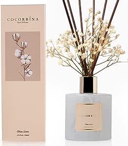 COCORRINA Reed Diffuser Set, 6.7 oz Clean Linen Scented Diffuser with Sticks Home Fragrance Essential Oil Reed Diffuser for Bathroom Shelf Decor