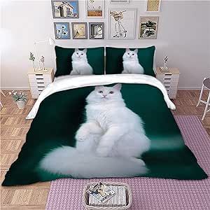 kadya White Cat Bedding Set Cute 3D Animal Duvet Cover Twin Full Queen King Bedclothes Home Textiles Apply to Home Decoration Vacation Home