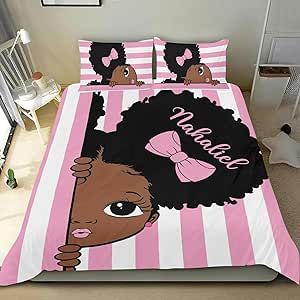 SunFancy Custom Duvet Cover Set,African Black Girl Princess Pink Personalized Gift Bedding Sets Comforter Bedclothes Set for Room Teen Adult Christmas Mom Queen