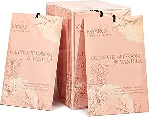 MYARO 12 Packs Orange Blossom and Vanilla Scented Sachets for Drawer and Closet Fresh Scents, Air Fresheners Long-Lasting Sachets Bags Home Fragrance Sachet for Lover
