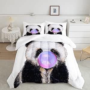 CVHOUSE Panda Bedding Set,Panda Comforter Queen,Cute Panda Comforter Set for Girls Kids Teens,Kawaii Panda Quilt Set with 1 Comforter and 2 Pillow Cases- 3 Piece