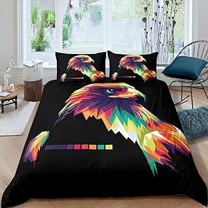 Eagle Duvet Cover Wildlife Style Bedding Set for Kids Boys Girls Children Bird Decor Comforter Cover Ultra Soft Colorful Geometry Bedclothes Room Decor Bedspread Cover Full Size