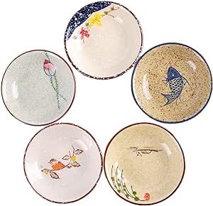 WHJY Japanese Retro Porcelain Side Dish Ceramic Side Dishes Bowl Seasoning Dishes Soy Dipping Sauce Dishes - Set of 5