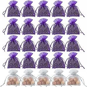 HARMOSO 20 Lavender Sachets and 5 Cedar Bags, Home Fragrance Sachets for Drawers and Closets Fresh Scents, dried lavender flower and Cedar Balls,Gift Bags Pack of 25