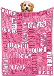 Karvnar Custom Blanket with Name for Baby Pets Personalized Family Blankets for Home Decoration Couch Cute Plush Warm Throw Blankets for Birthday Halloween Christmas(Pink)