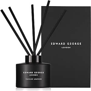 Edward George Reed Diffusers for Home Tuscan Leather Fragrance Oil Reed Diffuser Set with 10 Oil Diffuser Sticks, 5.6 fl oz