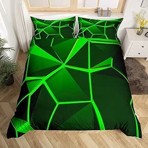 Green Hexagon Comforter Cover Stereoscopic Honeycomb Bedding Set for Kids Geometry Beehive Duvet Cover Geometric Honeycomb Bedspread Cover Simplistic Room Decor Bedclothes Twin Size