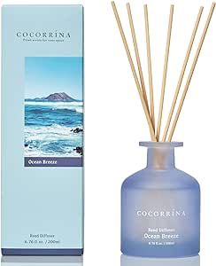 Cocorrina Reed Diffuser Sets - Ocean Breeze 6.76oz Diffuser with Sticks Home Fragrance Essential Oil Reed Diffuser for Bedroom Bathroom Shelf Decor Office Decor
