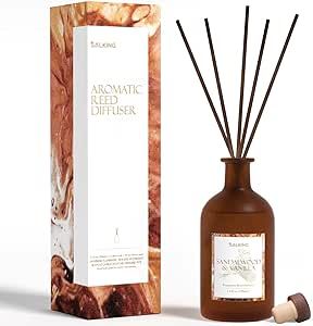 SALKING Sandalwood & Vanilla Reed Diffusers for Home, 7.4oz Scented Diffuser with Sticks, Mens Essential Oil Reed Diffuser Set, Oil Diffuser Sticks Set, Home Fragrance Diffuser, Masculine Scent