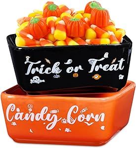 Kederwa Halloween Candy Bowl Dish, 2pcs Halloween Candy Dish Creamic Trick or Treat Snack Corn Holder for Halloween Tiered Tray Decor
