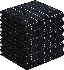 Homaxy 100% Cotton Terry Kitchen Towels(Black, 13 x 28 inches), Checkered Designed, Soft and Super Absorbent Dish Towels, 6 Pack