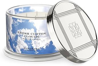 Premium Scented 4-Wick Candle, Fresh Cotton Clouds, HomeWorx by Slatkin & Co - 18 oz - Long-Lasting Jar Candle, 30-55 Hours Burn Time - Notes of Clean Air, Fresh Rainwater & Soft Lily of The Valley