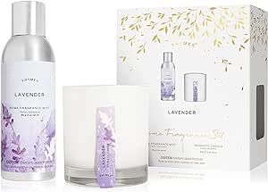 Thymes Fragrance Set - 3 Oz Home Fragrance Mist & 7.5 Oz Aromatic Candle - Lavender