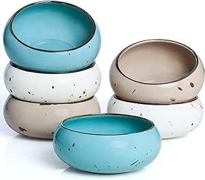Esfour Ceramics Small Hand Craft Dessert Bowls - 12oz, Set of 6 - Microwave, Oven, Dishwasher Safe, Ice Cream,Soup,Snacks, Rice, Cereal, Chili, Side Dishes, Dips, Ideal Gift - Natural Assorted Colors