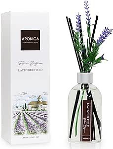 Aronica Flower Reed Diffusers Bathroom Decor, Lavender Field Scent, 6.76 oz, Home Decor Lavender Bathroom Air Freshener, Guest Room Decor, Infuser with Essential Oils, Office Decor for Women