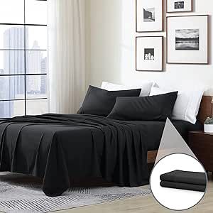 Swift Home Twin XL 4-Piece Microfiber Sheet Sets (Includes 1 Bonus Pillowcase), Ultra-Soft Brushed - Extremely Durable - Easy Fit - Wrinkle Resistant, Twin XL, Black