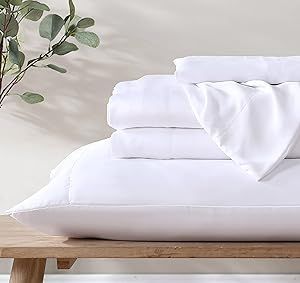Ethos Natura 100% Eucalyptus Tencel Lyocell Sheet Set, Silky Soft & Smooth Cooling Sheets for All-Season, Sustainably Made, Moisture-Wicking, Hypoallergenic - Queen, White