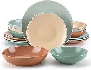 vancasso Sabine Dinnerware Sets, 16 Pieces Stoneware Round Plates and Bowls Set, Semi-matte Dishes Set Service for 4, Dishwasher and Microwave Safe, Multicolor
