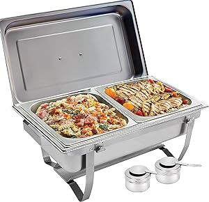 Sterno Foldable Frame Stainless Steel Chafing Dish Buffet Set, 8 Quart, Silver