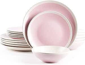 HomeVss Rock Ridge Speckled Stoneware Dinnerware Set (18pc Set, Pink and Ivory)