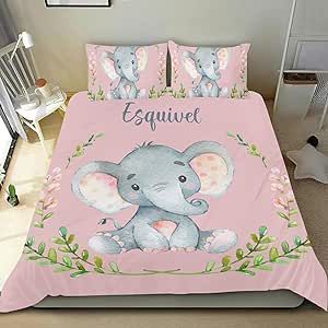 Personalized Duvet Cover Set,Pink Elephant Custom Gift Bedding Sets Comforter Bedclothes Set for Boy Girl Adult Birthday Mom Twin