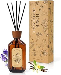 Reed Diffuser, Lavender & Vanilla Reed Diffuser Scented Includes 6 Rattan Scented Sticks Diffuser Reeds, Elegant Amber Glass Reed Diffuser for Home Fragrance and Valentines Days Gift