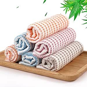 JEFFSUN Bamboo Dish Cloths for Washing Dishes, Multicolor Reusable Cleaning Cloths Widely Use Waffle Wash Cloths for Kitchen, 6 Pack Scratch Free Dish Towels, 10x14 Inch Small Dish Rags Pack