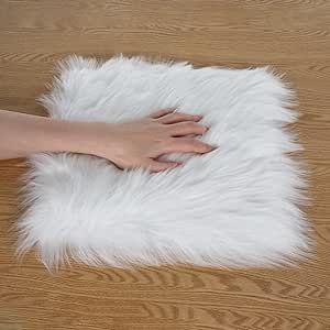 Molain Faux Fur Chair Pad Faux Fur Rugs 12 inch Square Cover Seat Fuzzy Cushion Carpet Mat Soft Fluffy Area Rug Couch for Living Bedroom Sofa, Photographing Background (White)