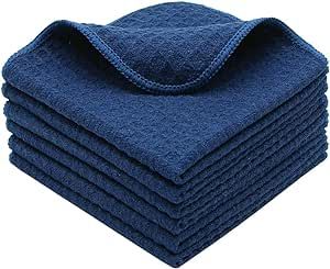 VeraSong Microfiber Kitchen Cleaning Cloth Thick Dish Rags Waffle Weave Washcloths Dish Cloths Ultra Absorbent Odor Free 12inch X 12inch 6 Pack Navy Blue