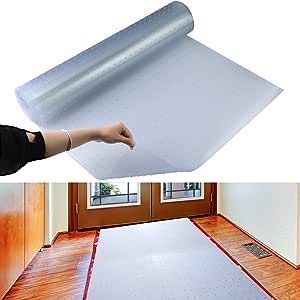 Woanger 9.8 ft Long x 26.9 in Wide Plastic Runners to Protect Carpet, Clear Vinyl Plastic Floor Carpet Protector Easy to Cut Clean Stain Resistant Non Slip Prevent Rugs from Scratching Tearing Wearing