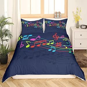Feelyou Music Bedding Duvet Cover Set Rainbow Sheet Music Kids Bedding Set Boys Girls Decor Music Note Comforter Cover Set Microfiber Music Instruments Bedspread Cover Bedroom Bedclothes Twin Size
