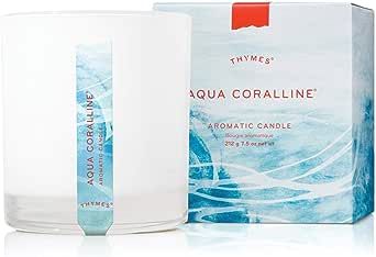Thymes Aromatic Jar Candle - Aqua Coralline Scented Candle for a Fresh Home Fragrance - Matte White Candles (7.5 oz)