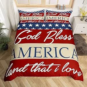 Independence Day Memorial Day Bedding Duvet Cover Set King Size 4th of July Bedding American Flag Comforter Cover Set Microfiber Bedspread Cover Patriotic Bedroom Bedclothes