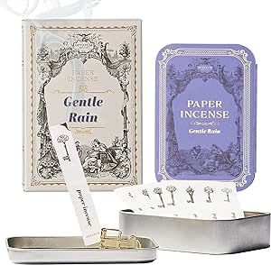 OPTATUM Paper Incense Kit for Room Fragrance - 48pcs, Vintage Metal Case | Smell Good Incense Paper for Relaxation & Air Freshening | Aesthetic Housewarming & New Home Gifts | Gentle Rain |