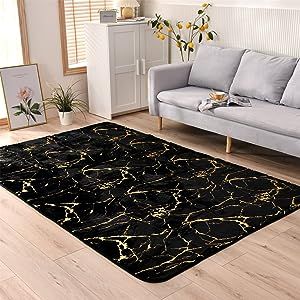Aimuan Soft Metallic Bronzing Area Rugs Nursery for Princess Prince Modern Colorful Abstract Faux Rabbit Fur Mat Fluffy Plush Velvet Home Carpet Throw Rug with Rubber Backing (Black, 5?8ft)