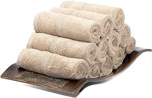Mosobam 700 GSM Hotel Luxury Bamboo Viscose-Cotton, Washcloths 13X13, Set of 12, Light Taupe, Turkish Baby Bath Towel, Face Washcloth