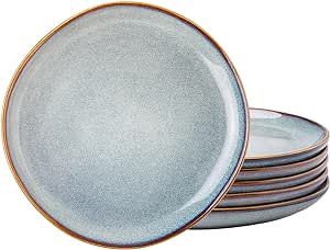 AmorArc Ceramic Dinner Plates Set of 6, 10.5 Inch Handmade Reactive Glaze Stoneware Plates, Rustic Shape Dinnerware Dish Set for Kitchen, Microwave & Dishwasher Safe, Scratch Resistant